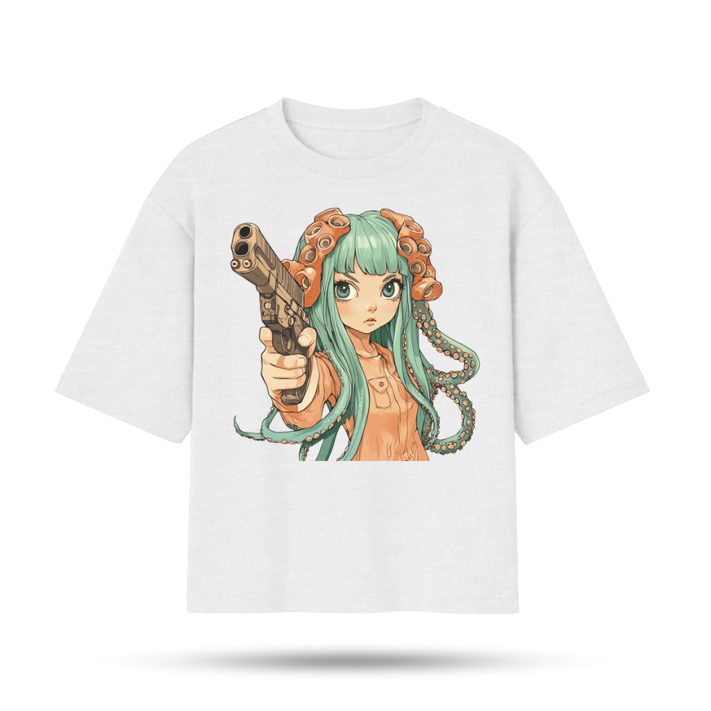 Bold and stylish, the 'Anime Girl with Gun' collection features Unleash bold anime vibes with our 'Anime Girl with Gun' collection, available in T-shirts, drop-shoulder tees, sweatshirts, and hoodies. Featuring a striking graphic of an anime girl with a gun, this collection is perfect for anime fans and streetwear enthusiasts alike. Each piece is crafted from premium-quality fabric, making it ideal for everyday wear while showcasing your love for anime." T-Shirt: Classic fit, soft cotton fabric, ideal for casual anime style. Drop-Shoulder Tee: Oversized fit with a relaxed, urban look, perfect for a laid-back vibe. Sweatshirt: Warm and cozy, with a bold anime graphic, great for layering in cooler weather. Hoodie: Heavyweight, comfortable hoodie for year-round anime style, complete with a front pocket and drawstring hood. Available in black and white color options, each piece is designed to stand out and keep you comfortable. Pick your favorite style and show off your unique taste in anime fashion!