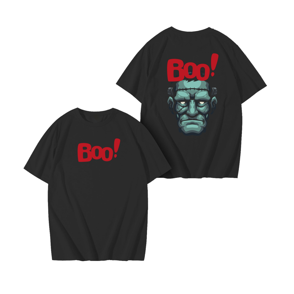 Celebrate Halloween with the 'BOO' drop-shoulder tee! Available exclusively in black and white, this spooky design adds the perfect touch of Halloween style.